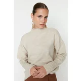 Trendyol Ecru Stand Up Collar Oversize Knitwear Sweater