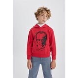 Defacto Boy's Atatürk Printed Red Hooded Sweatshirt Cene