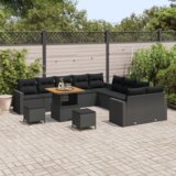 vidaXL 13-delni vrtni kavčni set z blazinami Črn Poly Rattan Akacija | Shoptok.si