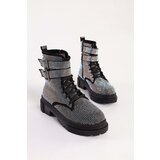 Shoeberry Women's Axandra Black Suede Thick Sole Stone Boots Black Suede Cene