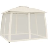 vidaXL Paviljon z dvojno streho, mrežnimi stenami krem 2,93x2,93 m | Shoptok.si