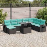  Vrtna garnitura - 9-dijelni set vrtnih sofa poliratan i bagrem s jastucima sivi - Crna sa spremištem 1 | shoptok.hr