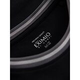 Ombre Men's cotton longsleeve with striped U neckline and embroidery - black | Shoptok.si