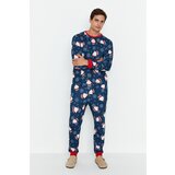 Trendyol Navy Blue Men Regular Fit Knitted Pajamas Set Family Combination Cene