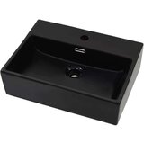vidaXL Umivalnik z odprtino za pipo črna keramika 51,5x38,5x15 cm, (21409327) | Shoptok.si