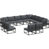 vidaXL Vrtna sedežna garnitura 12 pcs Črna 353 x 283 x 71 cm Aluminij | Shoptok.si