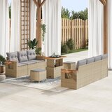 vidaXL 10-delni vrtni sofa set z blazinami bež poli ratan akacija | Shoptok.si