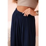 Kesi Włoski Women's wide trousers with elastic waistband navy blue | shoptok.hr