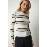  Women's Ecru Block Colored Corded Knitwear Sweater | ePonuda.com