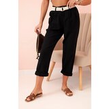 Kesi Włoski Women's linen cotton pants with a belt black Cijene