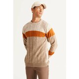 AC&Co / Altınyıldız Classics Men's Beige-mink Standard Fit Normal Cut Crew Neck Colorblok Patterned Knitwear Sweater. Cene