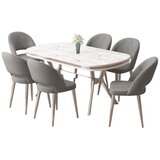 Hanah home trpezarijski set Jita, sto i 6 stolica, ploča u dekoru belog mermera, hromirane noge, siva tkanina Babyface | Eponuda.com