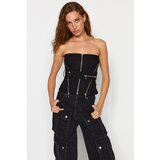 Trendyol X Sagaza Studio Black Metal Zippered Bustier With Belt | shoptok.hr