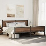 Maison Chic Kovinski Posteljni okvir - Dvoposteljna postelja - Zakonska postelja brez vzmetnice rjavi hrast 200x200 cm, (21694400) | Shoptok.si