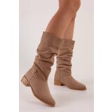 Shoeberry Women's Jerica Mink Suede Gusseted Flat Boots Mink Suede cene
