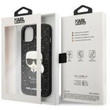 Karl Lagerfeld KLHCP14SGFKPK za iPhone 14 6.1 črn ovitek z belščicami - Glitter Flakes Karl Full Body Icon | Shoptok.si