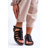 LEMAR Leather Sandals With Straps Black Lawren Cene