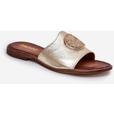 Zazoo 2938 Leather Slippers On Flat Heel With Decoration Gold | Shoptok.si