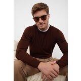 Trendyol Brown Slim Crew Neck Textured Knitwear Sweater Cene