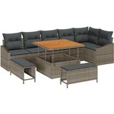  9-delni vrtni sofa set z blazinami siva poli ratan akacija | Shoptok.si