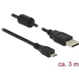Delock USB kabel USB 2.0 USB-A vtič\, USB-mikro-B vtič 3.00 m črna s feritnim jedrom 84909, (20416667) | Shoptok.si