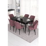 Hanah home eva - black marble, dusty rose black marbledusty rose extendable dining table & chairs set (7 pieces) | ePonuda.com