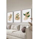 Wallxpert set od 3 slike na platnu 3Cnvs20, zelene grančice sa listovima na bež apstraktnim oblicima, 3 x 40 x 60 cm | Eponuda.com