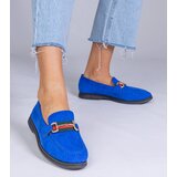 Gemre Blue eco-suede moccasins with gold decoration Daliana | Shoptok.si
