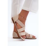 EVENTO Leather Sandals with Elastic Beige Apulia | Shoptok.si
