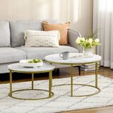  Set pomoćnih stolića 2 ugradbena stolića Ø74 i Ø59 cm mramorni izgled zlatni okvir | shoptok.hr