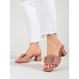 SHELOVET Fabric women's flip-flops on low post dirty pink