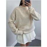 Laluvia Stone Color Crew Neck Fluffy Sweater cene