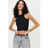 Trendyol Black Antique/Faded Effect Crop Fitted Halter Neck Cotton Stretchy Knitted Knitted Undershirt Cene