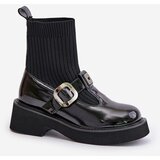 S. BARSKI Lacquered Boots With Sock And Buckle Slip-On Black | Shoptok.si