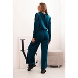 Kesi Włoski Women's velour tracksuit with wide legs and a hooded sweatshirt teal | Eponuda.ba