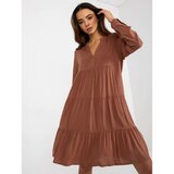 Fashionhunters Brown MDI dress with frill and V-neck SUBLEVEL  cene