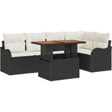 vidaXL 6 komada vrtne sofe s jastučićima crni poli ratan akacija, 2-sjedna vrtna sofa s jastučićima crni poli ratan Cijene