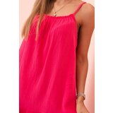 Kesi Włoski Women's muslin dress with straps and ruffle fuchsia | Shoptok.si