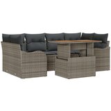 vidaXL 7-delni Vrtni Sofa Set s Blazinami Siva Poli Ratan Akacija, 2-sedežna Vrtna Sofa s Blazinami Siva Poli Ratan Cene
