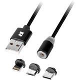 Rebel USB kabel magnetni 2.0 M.- mikro - lightning -C. M., črne barve, 1m, (20811608) | Shoptok.si