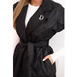 Kesi Włoski Women's quilted vest with a belt and wide collar black | shoptok.hr