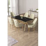 Hanah home trpezarijski set Vae, sto i 6 stolica, ploča u dekoru Sonata, zlatne noge, krem tkanina Babyface | Eponuda.com