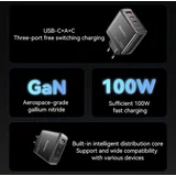 Zidni punjač YC142 100W 5A 1 x USB-A - 2 x USB-C crni