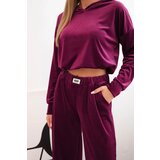 Kesi Włoski Women's velour tracksuit with wide legs and a hooded sweatshirt dark purple | Shoptok.si