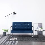 vidaXL Kavč dvosed z naslonjali za roke moder krom in žamet | Shoptok.si