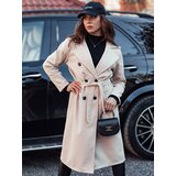 DStreet Płaszcz damski oversize CASHMELY długi drobno prążkowany beżowy | Shoptok.si
