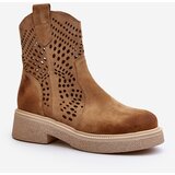 Zazoo 3470 Women's Flat Heel Suede Ankle Boots Beige | shoptok.hr