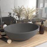 vidaXL Razkošen umivalnik ovalen mat temno siv 40x33 cm keramičen Cene