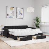  Dnevni krevet na razvlačenje s ladicama crni 90 x 190 cm baršun | shoptok.hr