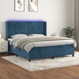 vidaXL Box spring postelja z vzmetnico LED temno modra 160x200cm žamet Cene